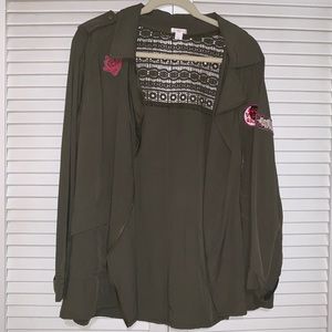 Olive Green Jacket with Lace and Patches